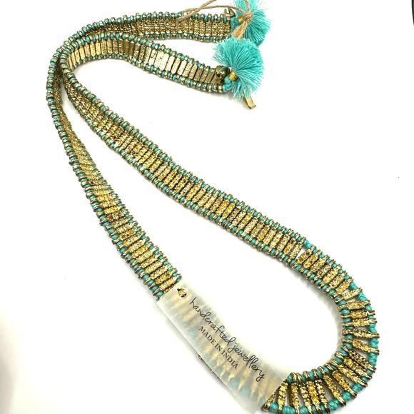 House of Tuhina Made in India Gold Green Necklace Heavy Statement Ethnic Exotic - Picture 4 of 13
